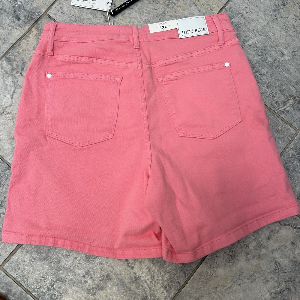 Judy Blue NWT Tummy Control Pink Hi-Rise Denim Shorts‎ Size 1XL Style #150285 - Picture 6 of 6